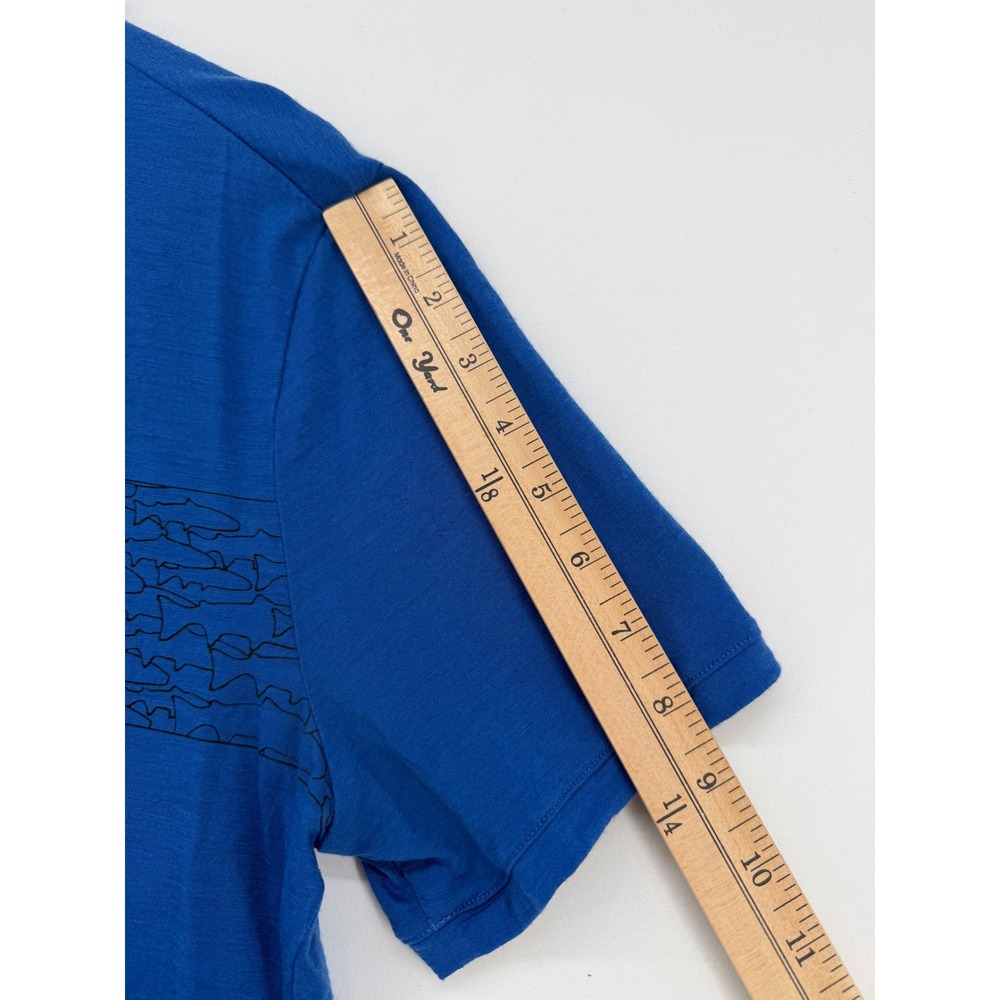 Icebreaker Mens Merino Wool Graphic T-Shirt Blue Fish Print Short Sleeve L - Picture 8 of 10